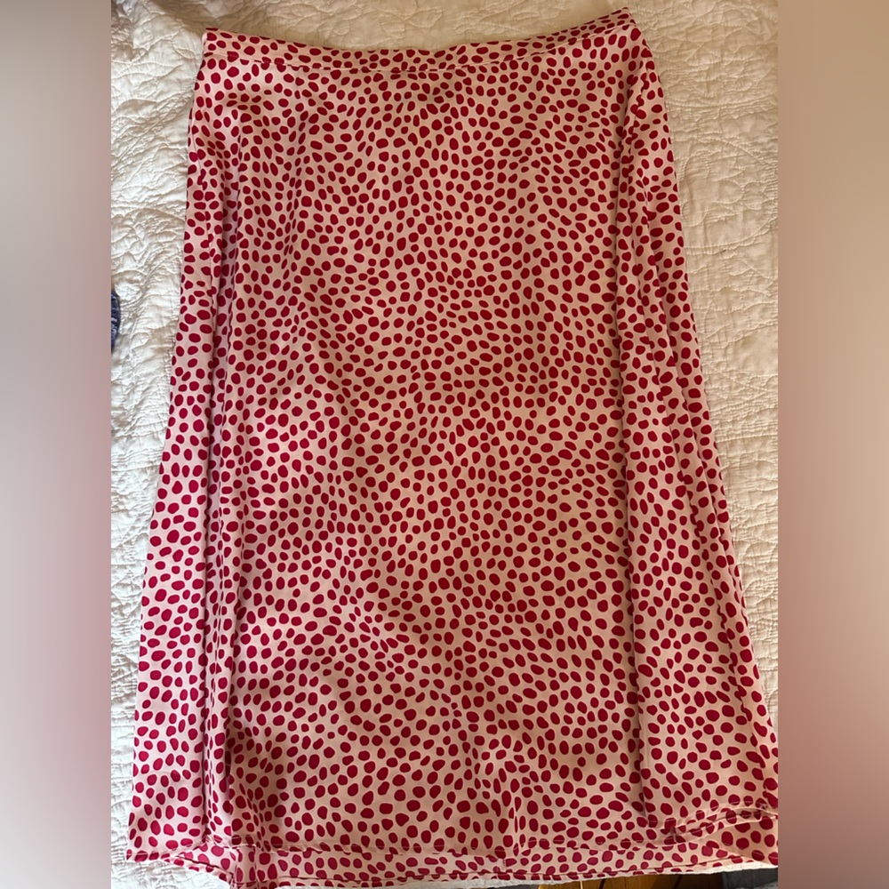 Red Polka Dot Midi Silk Skirt